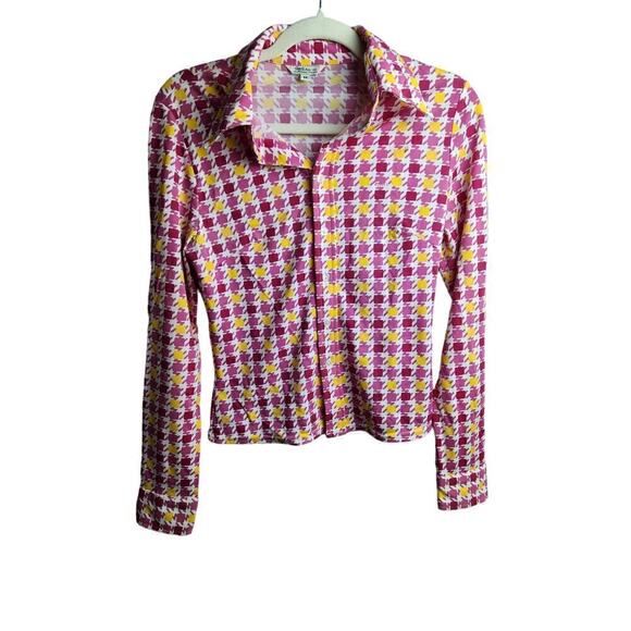 GUESS Tops - Guess Button Down bright Geometric womens shirt sz m Retro, Disco, Y2K see desc